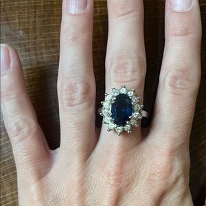 Sterling Silver Blue Gemstone Elegant Statement Ring – Size 7
